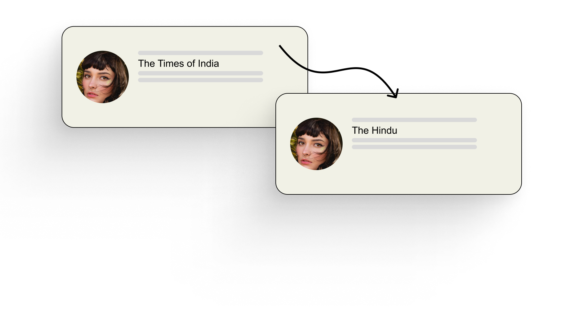 Illustration of a journalist moving from The Times of India to The Hindu, highlighting real-time media movement alerts.
