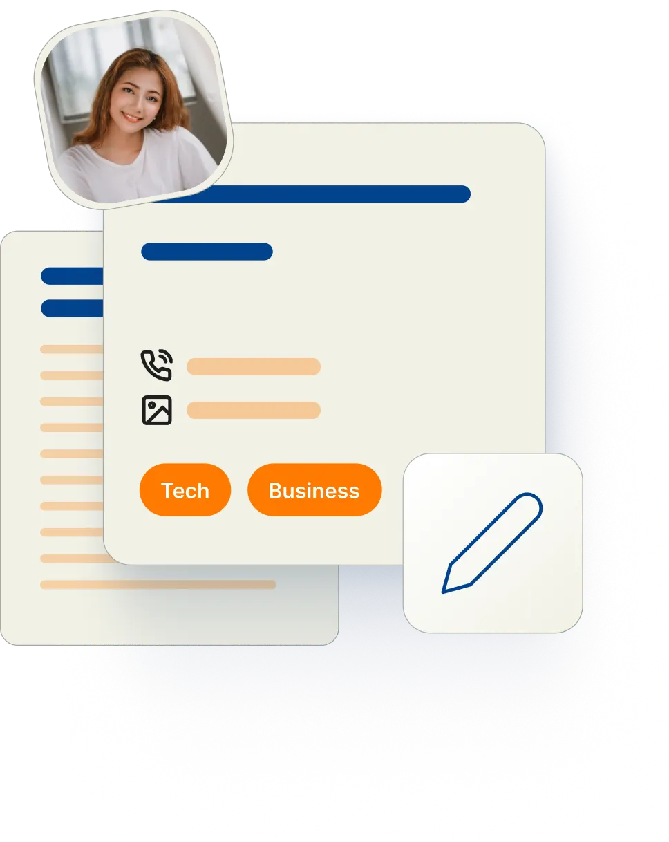 Illustration showing journalist profile with contact info and coverage topics